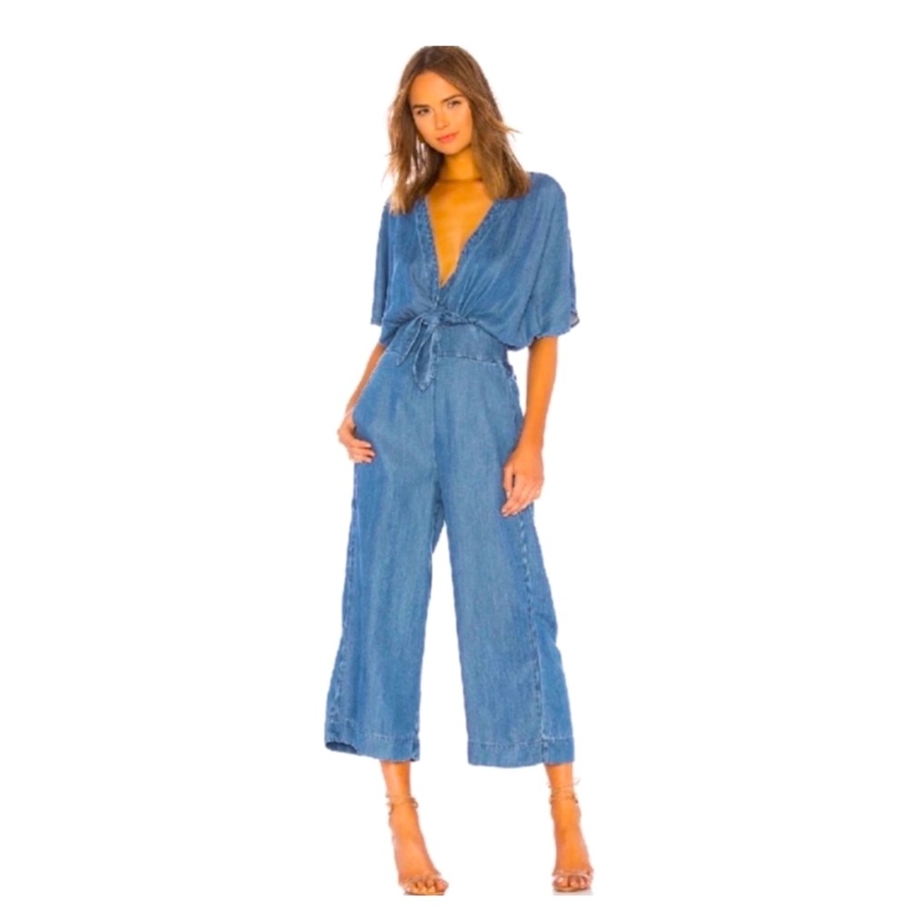 SPLENDID Batik Denim Tie Waste Jumpsuit